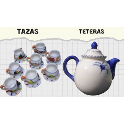 Juego de tazas pintadas a mano + Tetera artesanal